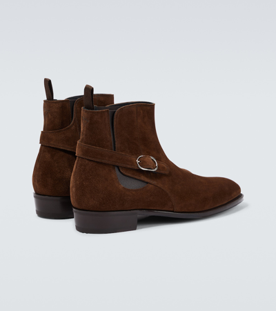 John Lobb Masons Buckled Suede Chelsea Boots In Brown