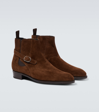 John Lobb Masons Buckled Suede Chelsea Boots In Brown