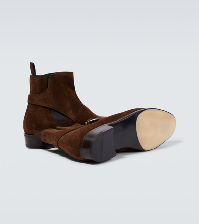 John Lobb Masons Buckled Suede Chelsea Boots In Brown