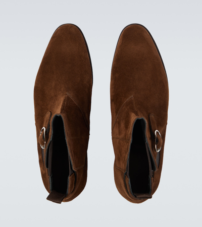 John Lobb Masons Buckled Suede Chelsea Boots In Brown