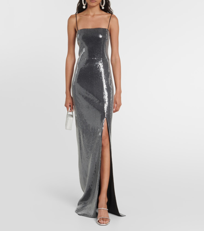 Shop Rotate Birger Christensen Sequined Gown In Silver