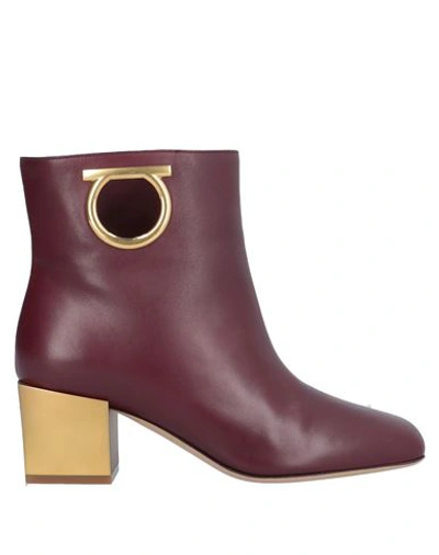 Shop Ferragamo Woman Ankle Boots Burgundy Size 6.5 Calfskin In Red
