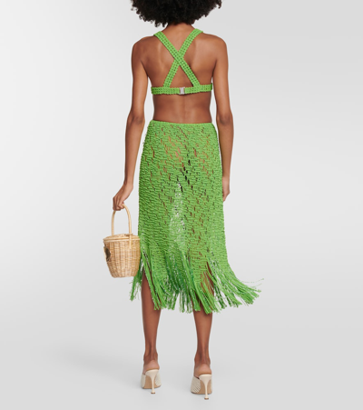 Roberta Einer Element Fringed Cotton Midi Skirt In Green