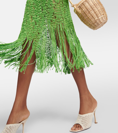Roberta Einer Element Fringed Cotton Midi Skirt In Green