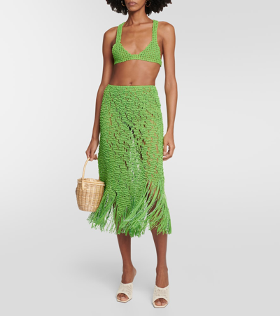 Roberta Einer Element Fringed Cotton Midi Skirt In Green