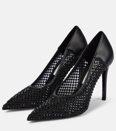 Shop Stella Mccartney Iconic Embellished Mesh And Faux Leather Pumps In Black