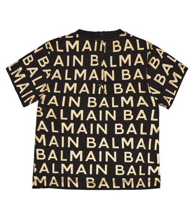 Shop Balmain Baby Logo Printed Cotton T-shirt In Gold