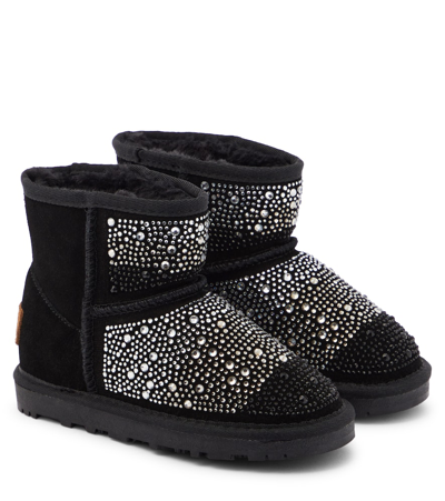 Shop Monnalisa Crystal-embellished Suede Boots In Black