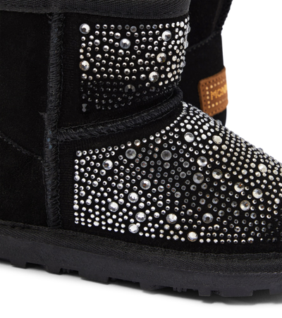Shop Monnalisa Crystal-embellished Suede Boots In Black
