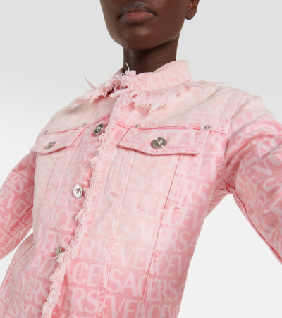 Shop Versace Allover Denim Jacket In Pink