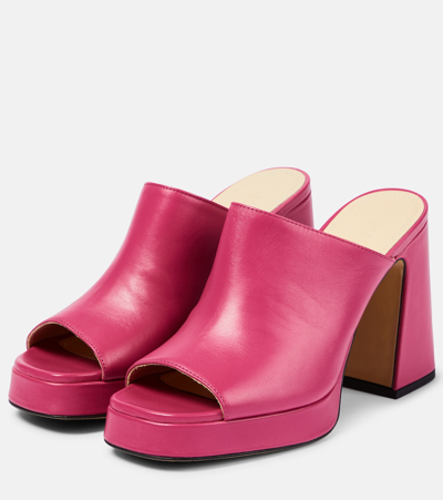 Souliers Martinez Alba 90 Platform Leather Mules In Pink