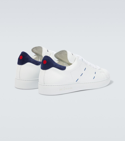 Shop Kiton Stitched Leather Sneakers In White