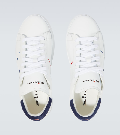 Shop Kiton Stitched Leather Sneakers In White