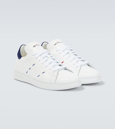 Shop Kiton Stitched Leather Sneakers In White