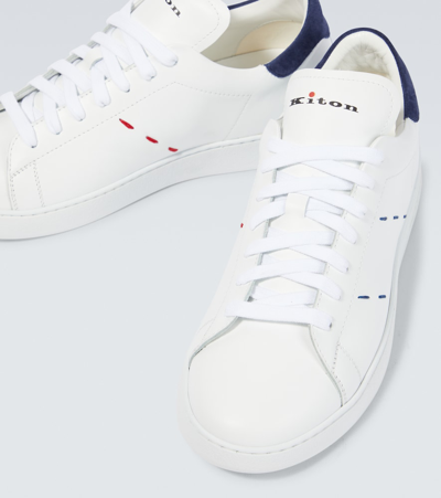 Shop Kiton Stitched Leather Sneakers In White