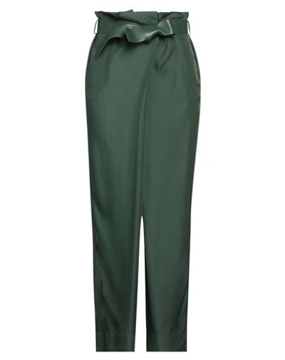 Ferragamo Woman Pants Dark Green Size 10 Viscose, Silk, Lambskin In Green