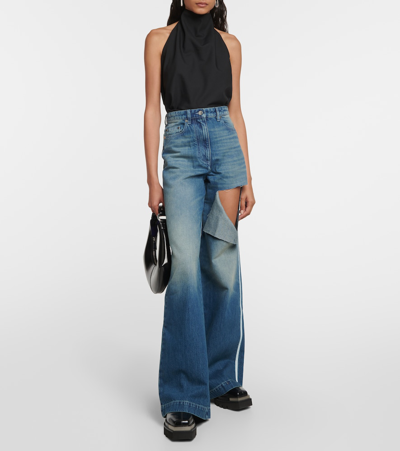 Shop Peter Do Distressed High-rise Wide-leg Jeans In Blue