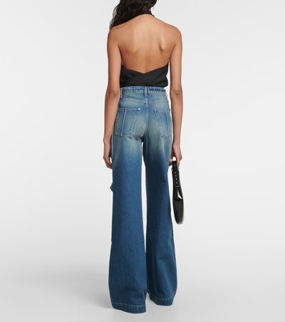 Shop Peter Do Distressed High-rise Wide-leg Jeans In Blue