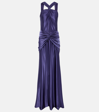 Shop Costarellos Cardinale Halterneck Jersey Gown In Purple