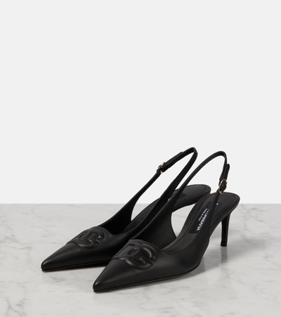 Shop Dolce & Gabbana Logo Leather Slingback Pumps In Black