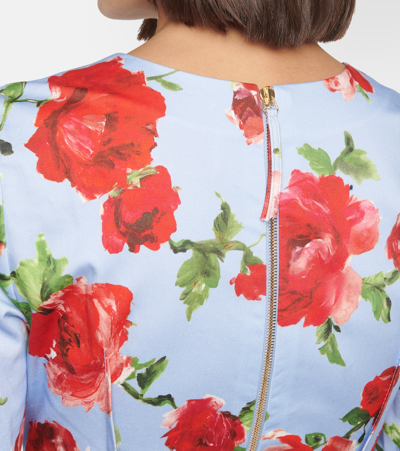 Carolina Herrera Floral-print Stretch-cotton Poplin Mini Dress In Blue