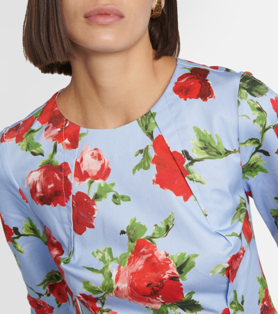 Carolina Herrera Floral-print Stretch-cotton Poplin Mini Dress In Blue