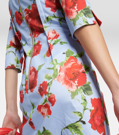 Carolina Herrera Floral-print Stretch-cotton Poplin Mini Dress In Blue