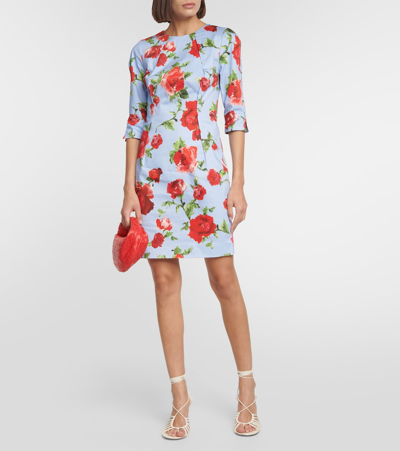 Shop Carolina Herrera Printed Cotton-blend Mini Dress In Blue