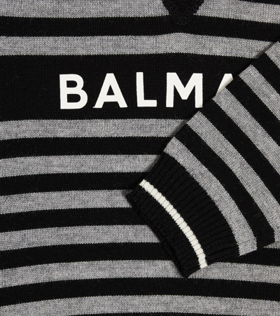 Shop Balmain Baby Logo Striped Wool Sweater In White