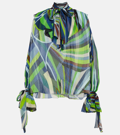 Shop Pucci Printed Tie-neck Silk Chiffon Blouse In Multicoloured