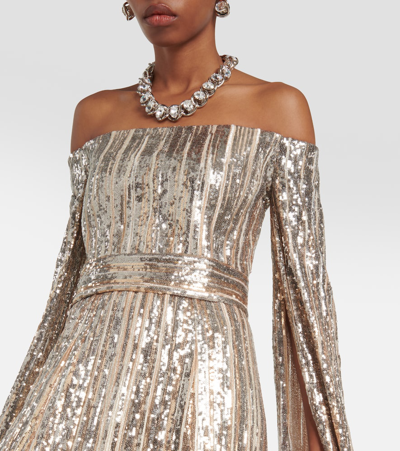 Shop Elie Saab Embellished Off-shoulder Gown In Metallic