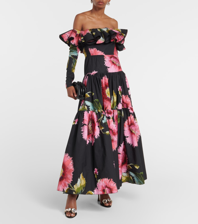 Shop Giambattista Valli Off-shoulder Floral Cotton Maxi Dress In Multicoloured