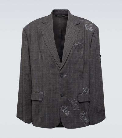 Shop Balenciaga Graffiti Skater Wool-blend Blazer In Grey