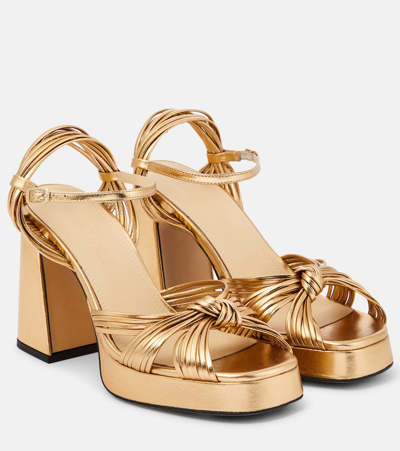 Shop Souliers Martinez Springs Metallic Leather Platform Sandals In Gold