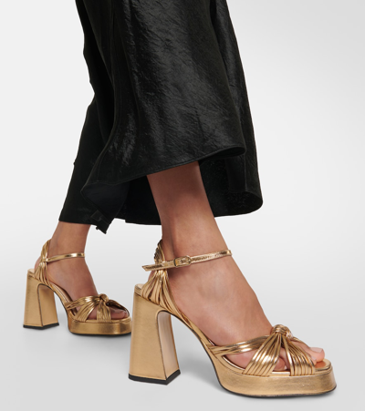 Shop Souliers Martinez Springs Metallic Leather Platform Sandals In Gold