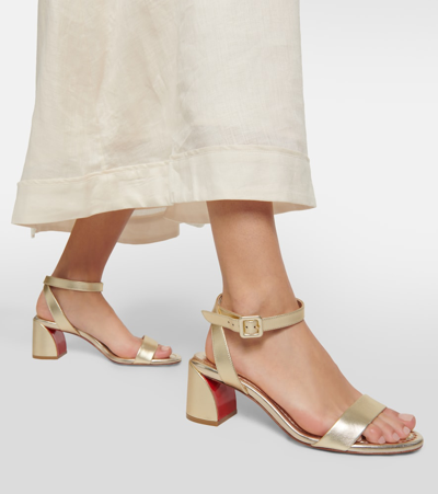 Christian Louboutin Miss Sabina Metallic Red Sole Ankle-strap Sandals In Silver