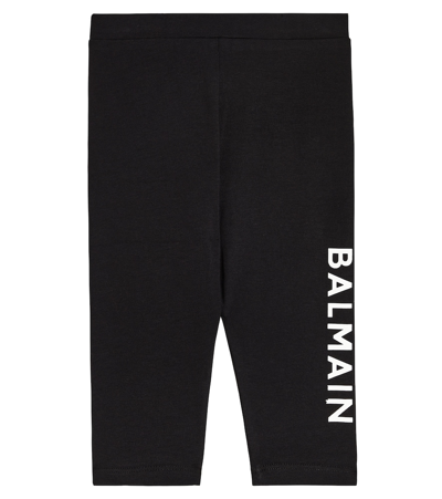 Shop Balmain Baby Logo Cotton-blend Leggings In Black