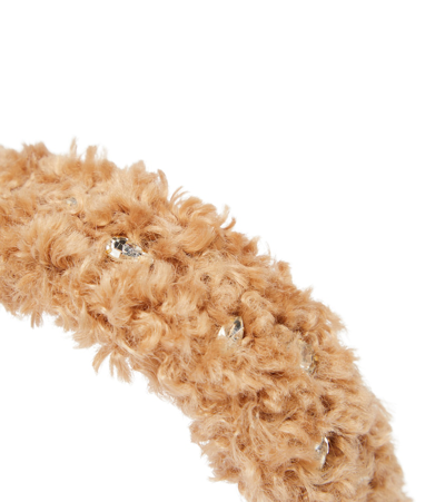 Shop Monnalisa Crystal-embellished Faux Fur Headband In Beige
