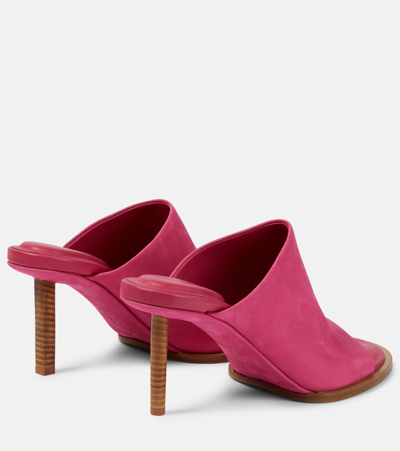 Jacquemus Les Mules Rond Carré Asymmetrical Suede Mules In Pink