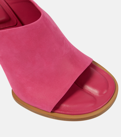 Shop Jacquemus Les Mules Rond Carré Asymmetrical Suede Mules In Pink