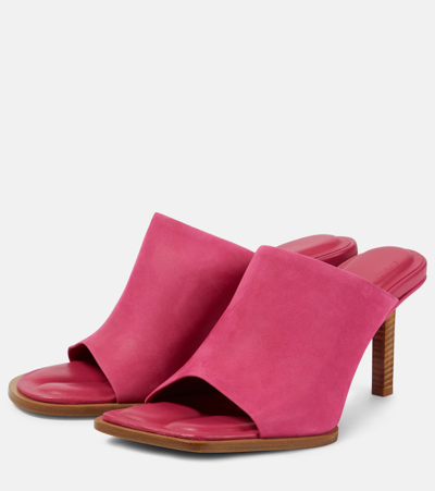 Jacquemus Les Mules Rond Carré Asymmetrical Suede Mules In Pink