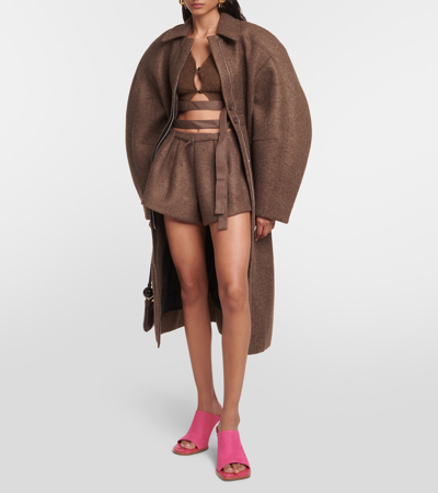Jacquemus Les Mules Rond Carré Asymmetrical Suede Mules In Pink