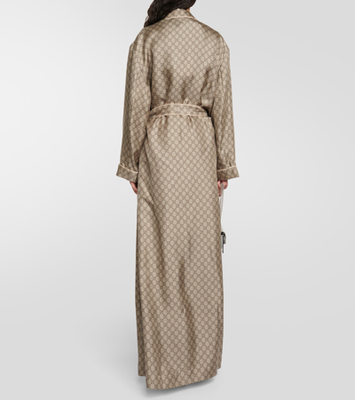 Shop Gucci Gg Supreme Silk Wrap Dress In Brown