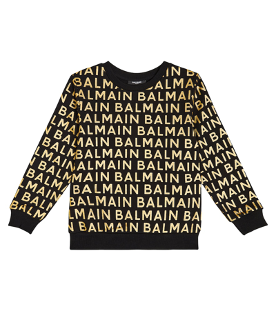 Shop Balmain Logo Printed Cotton Sweatshirt In Black