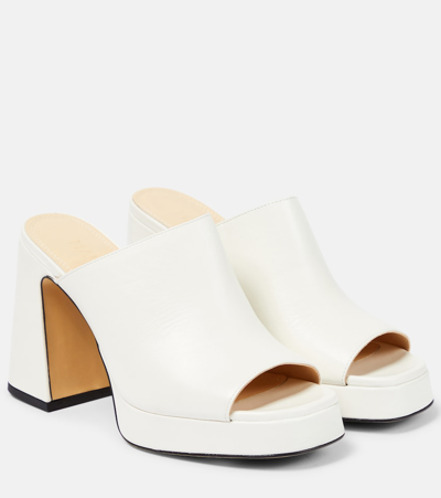 Shop Souliers Martinez Alba 90 Platform Leather Mules In White