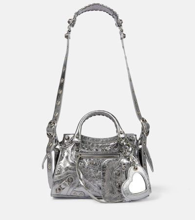 Shop Balenciaga Neo Cagole Xs Leather Tote Bag In Silver