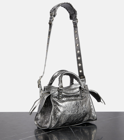 Shop Balenciaga Neo Cagole Xs Leather Tote Bag In Silver