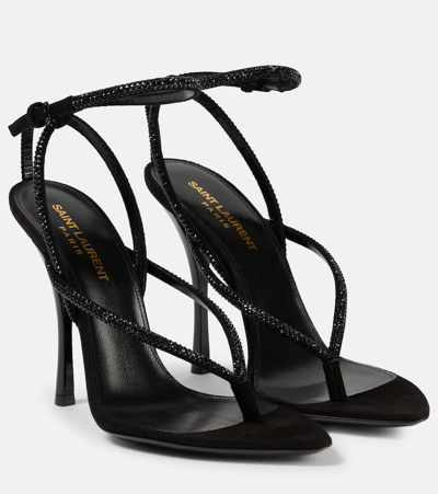 Shop Saint Laurent Nadja Embellished Suede Sandals In Black