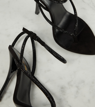 Shop Saint Laurent Nadja Embellished Suede Sandals In Black