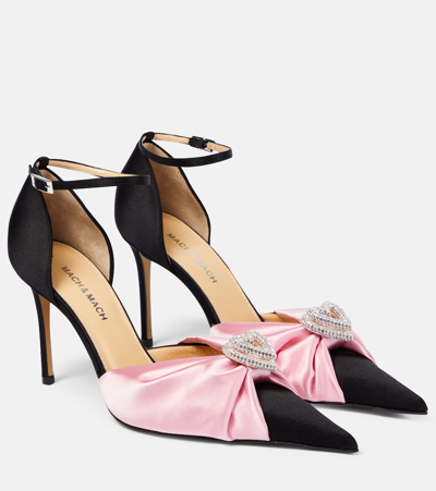 Shop Mach & Mach Double Heart Embellished Satin Pumps In Pink